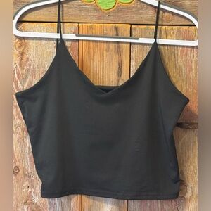 Black Women's Crop Silky Camisole Top Size Large. Stretchy!